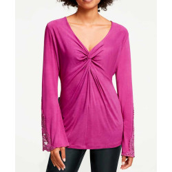 Designer-Jerseyshirt m. Häkelspitze pink