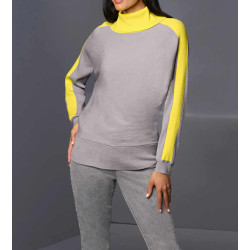 Designer-Fledermaus-Pullover grau-limone