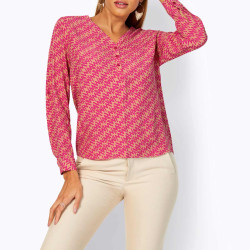 Blouse w.carded sleeves camel-pink-printed