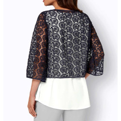 Lace tunic + top navy-ecru-patterned