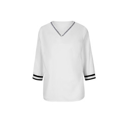Slip-on blouse w. sequin ribbon white