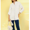 Designer stand-up collar blouse with cut-outs white