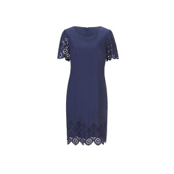 Designer-Kleid m.Madeira-Spitze nachtblau