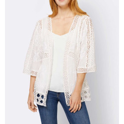 Blouse jacket with embroidery and lace ecru