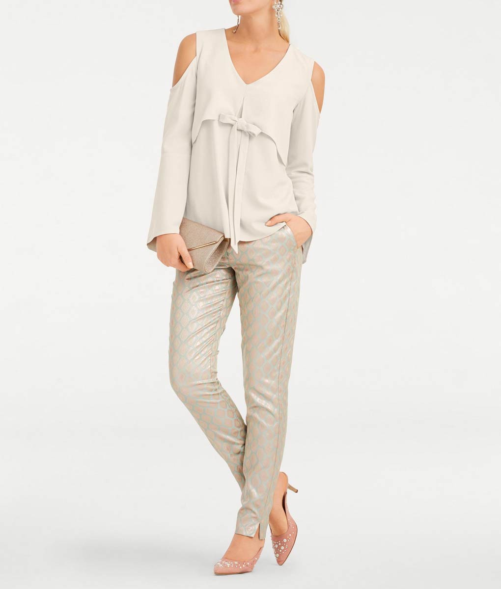 Designer-Bluse m. Cut-Outs offwhite