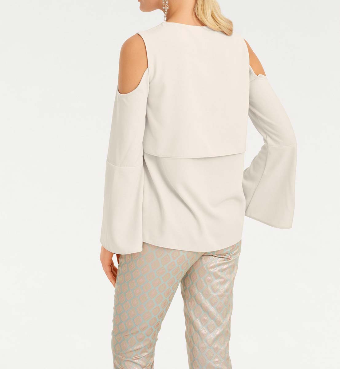 Designer-Bluse m. Cut-Outs offwhite