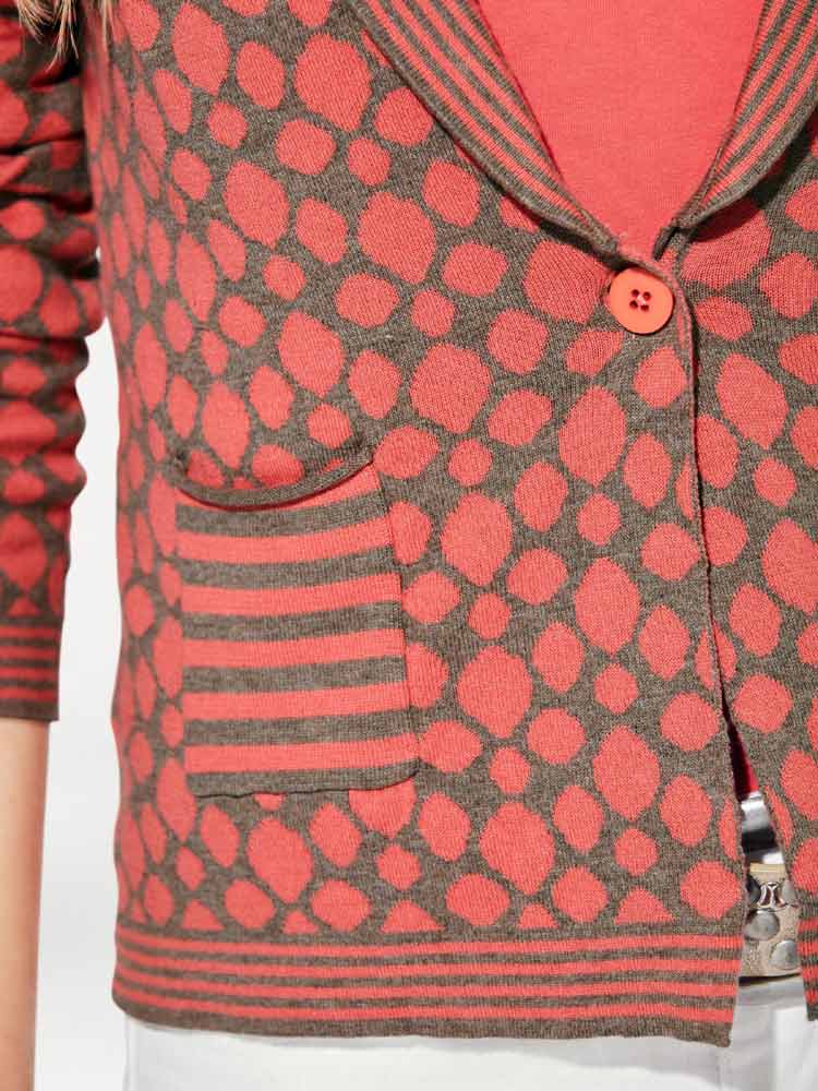 Jacquardstrickjacke koralle-braun