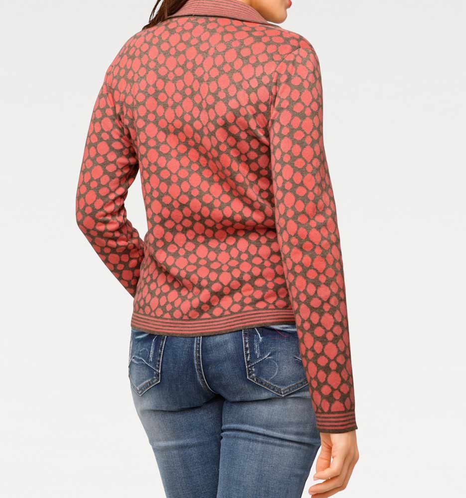 Jacquardstrickjacke koralle-braun