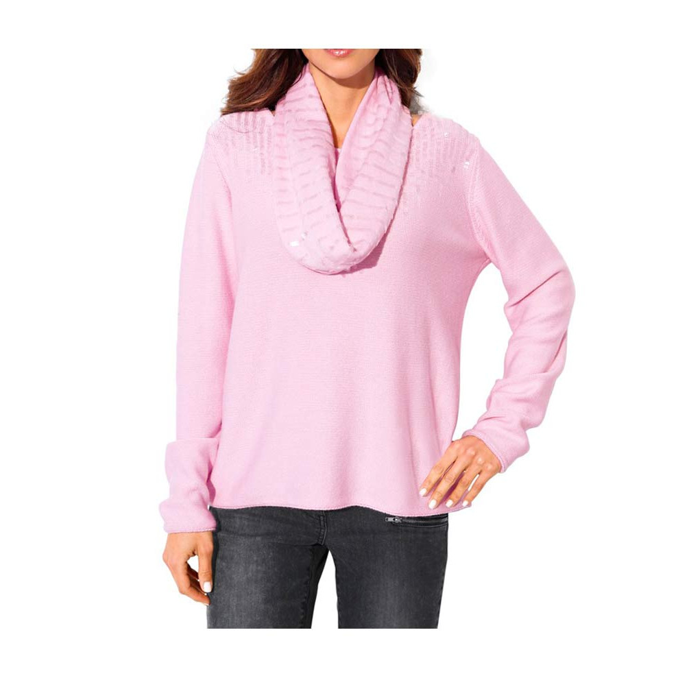 Designer-Pullover + Schal rosé
