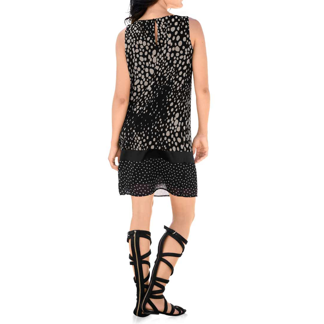 Designer-Druckkleid schwarz-sand