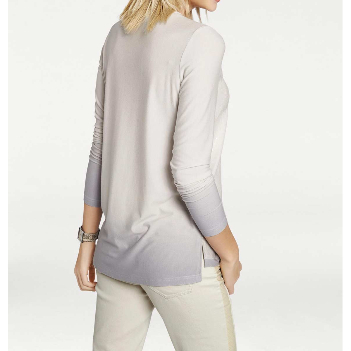 Designer-Paillettenshirt ecru-hellgrau