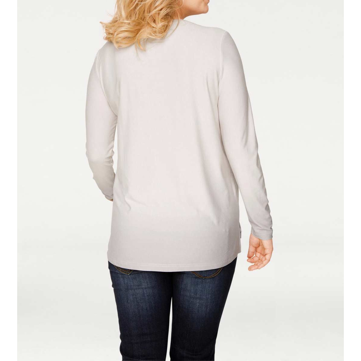 Designer-Paillettenshirt ecru-hellgrau