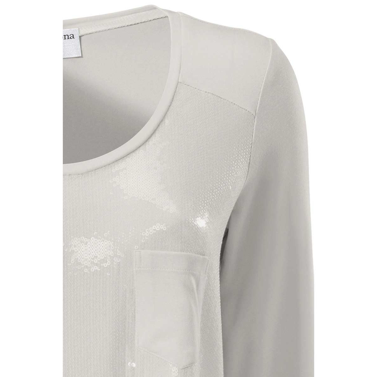 Designer-Paillettenshirt ecru-hellgrau