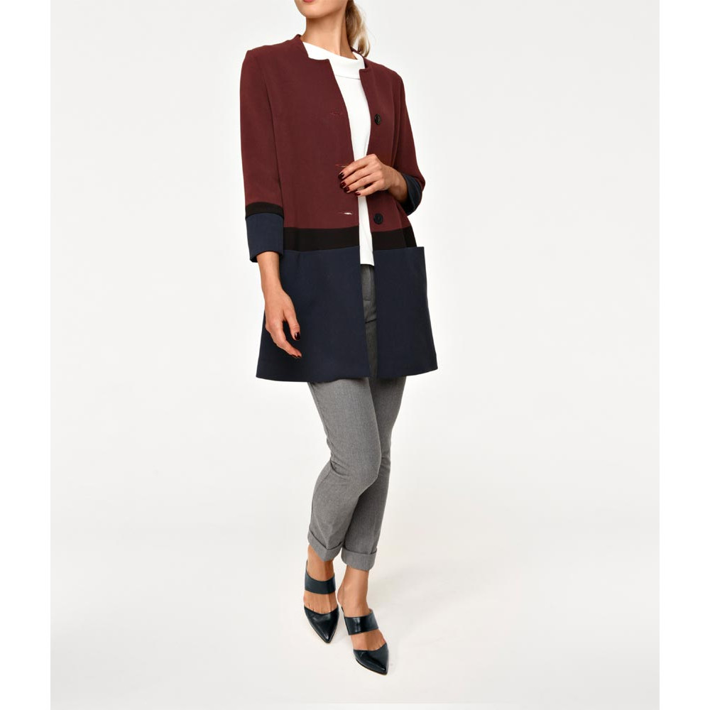 Designer-Patchmantel bordeaux-navy