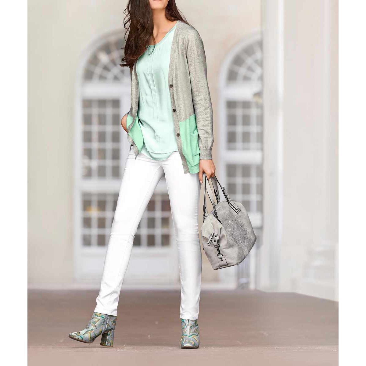Cashmere cardigan grey-mint