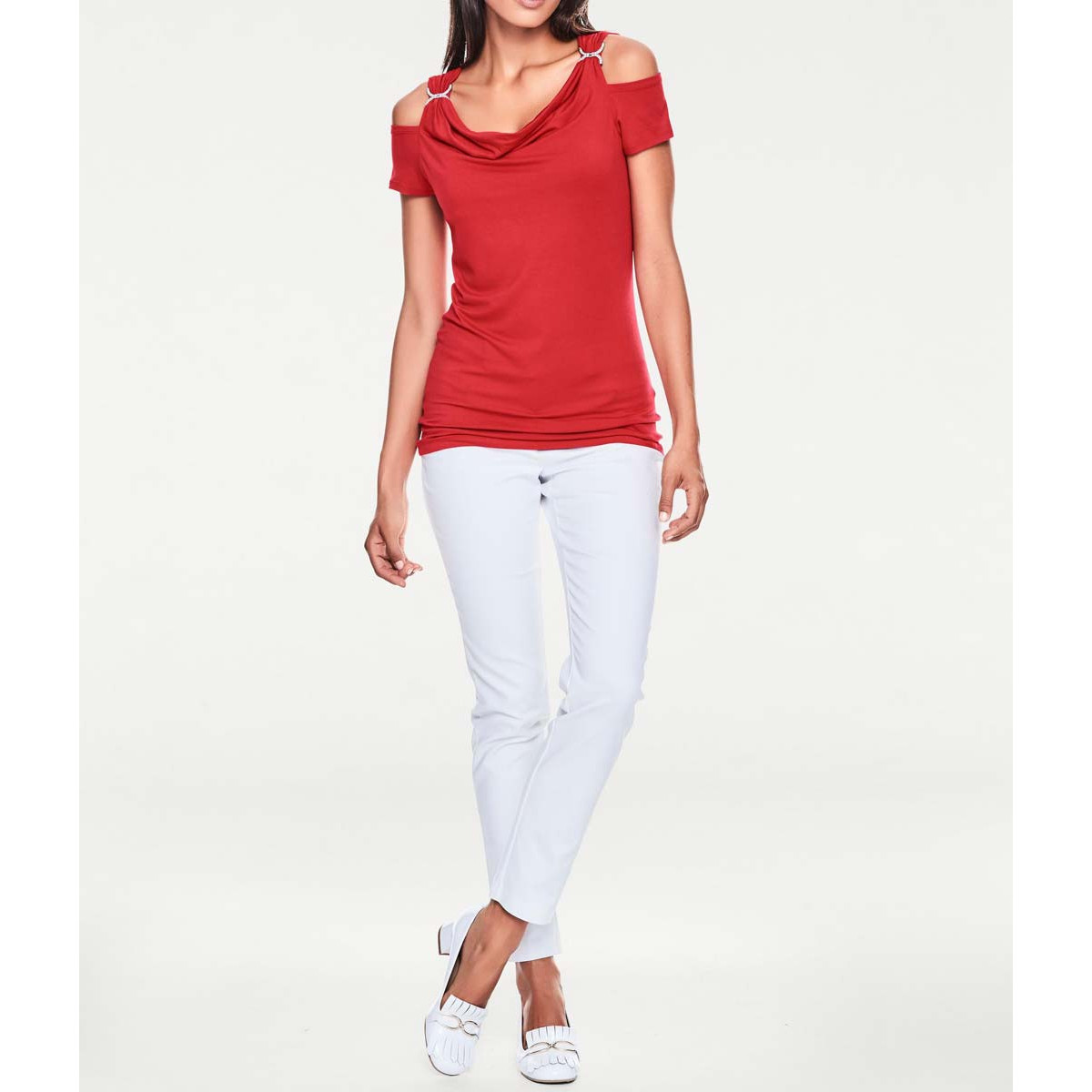 Designer-Wasserfallshirt m. Strass rot