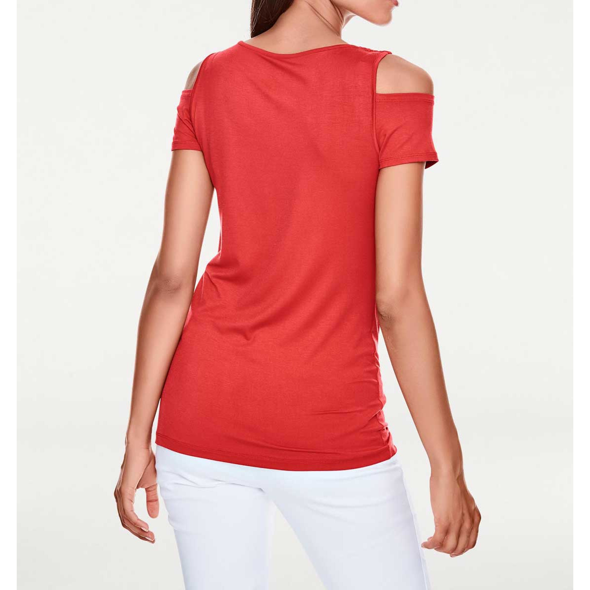 Designer-Wasserfallshirt m. Strass rot