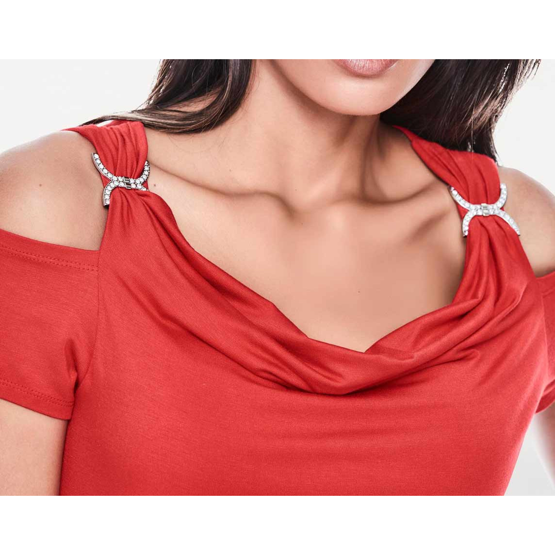 Designer-Wasserfallshirt m. Strass rot