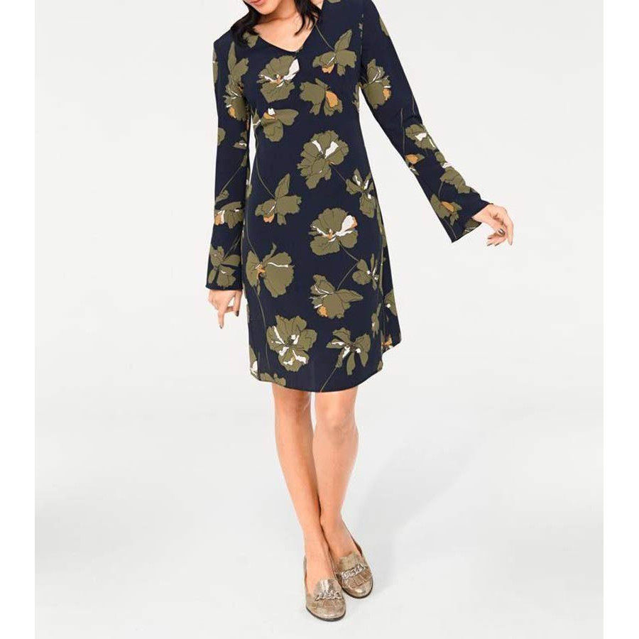 Designer-Druckkleid marine-khaki