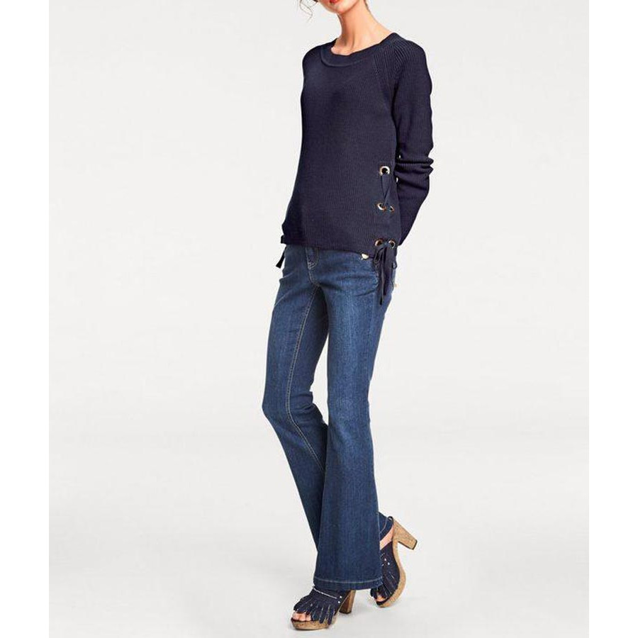 Designer-Pullover m. Schnürung marine