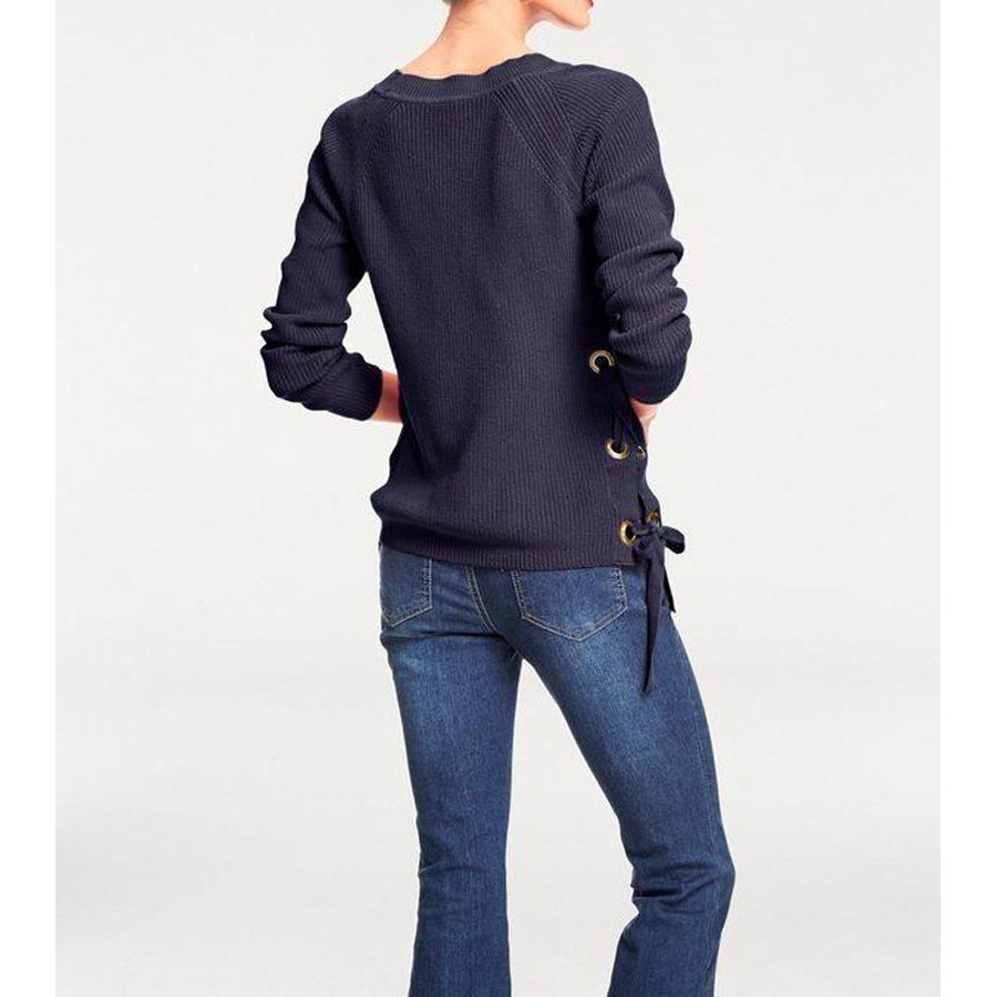 Designer-Pullover m. Schnürung marine