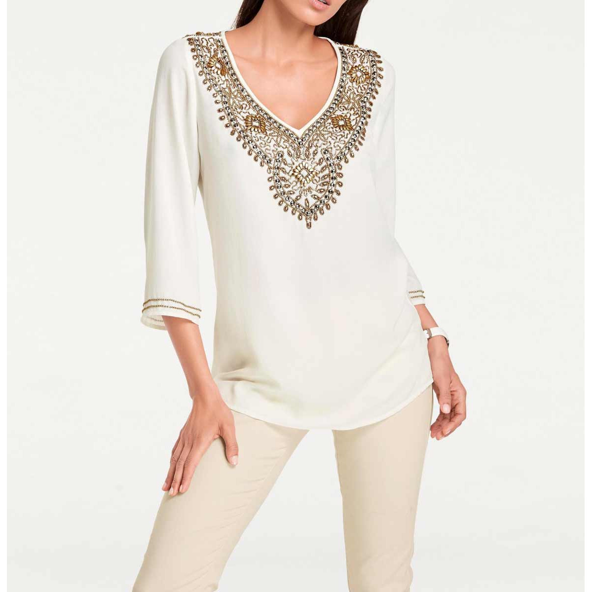 Designer-Georgette-Tunika offwhite