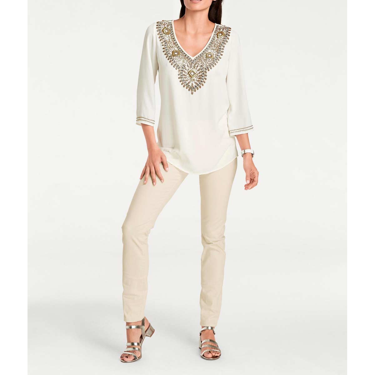 Designer-Georgette-Tunika offwhite