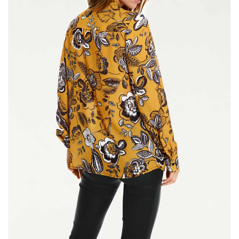 Designer-Bluse m.Krawatte senf-schwarz