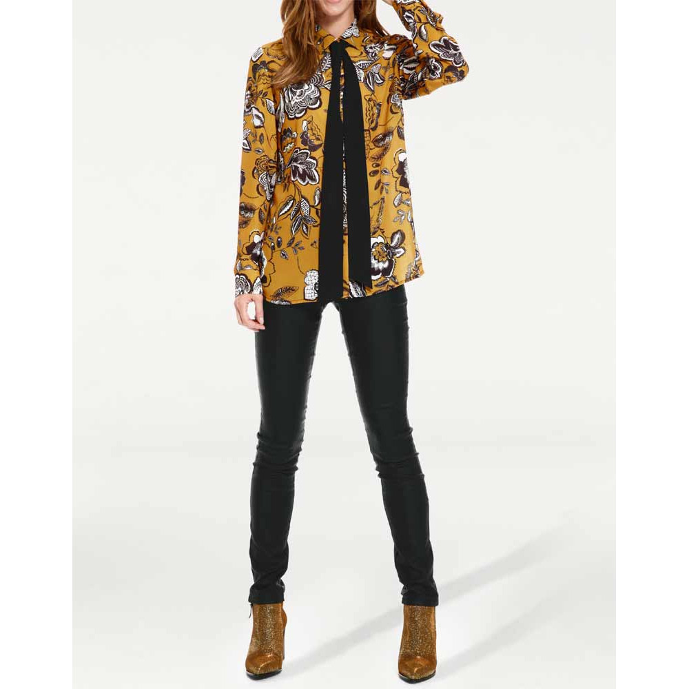 Designer-Bluse m.Krawatte senf-schwarz