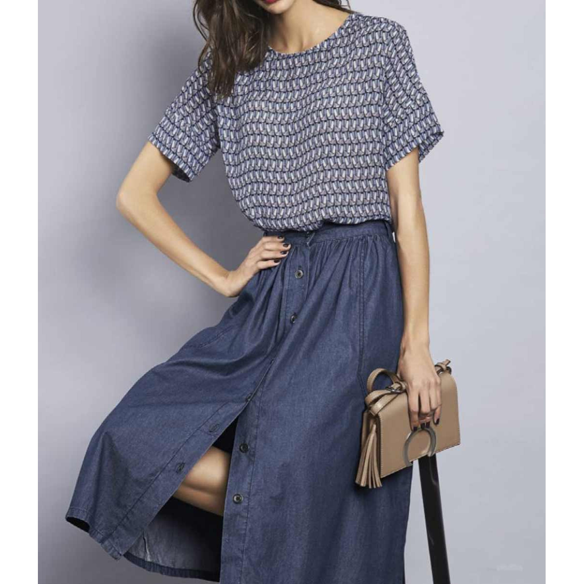 Designer-Druckbluse blau-bunt