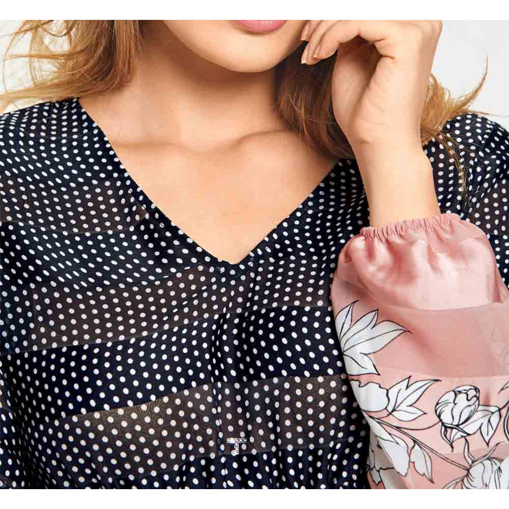 Druckbluse schwarz-ecru-rosé