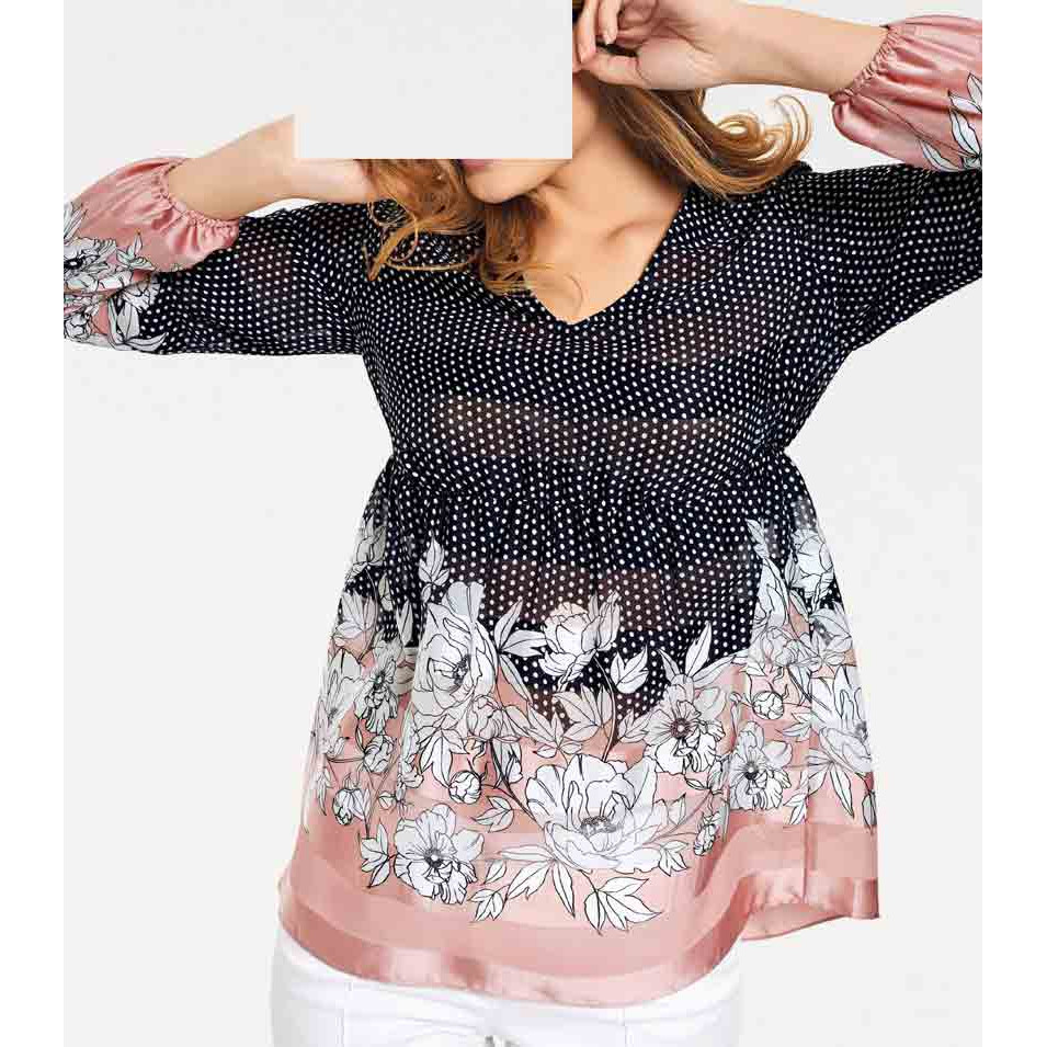 Druckbluse schwarz-ecru-rosé