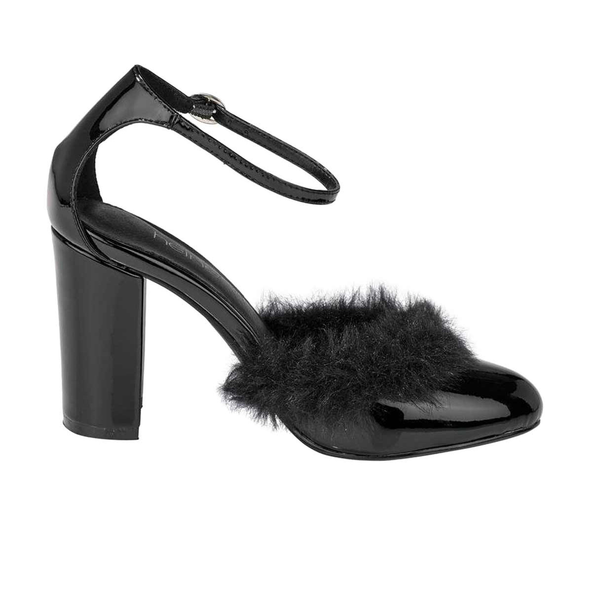 Lackleder-Pumps m. Webpelz schwarz