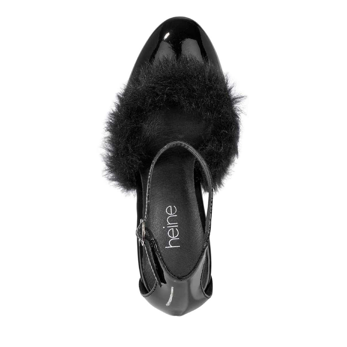 Lackleder-Pumps m. Webpelz schwarz