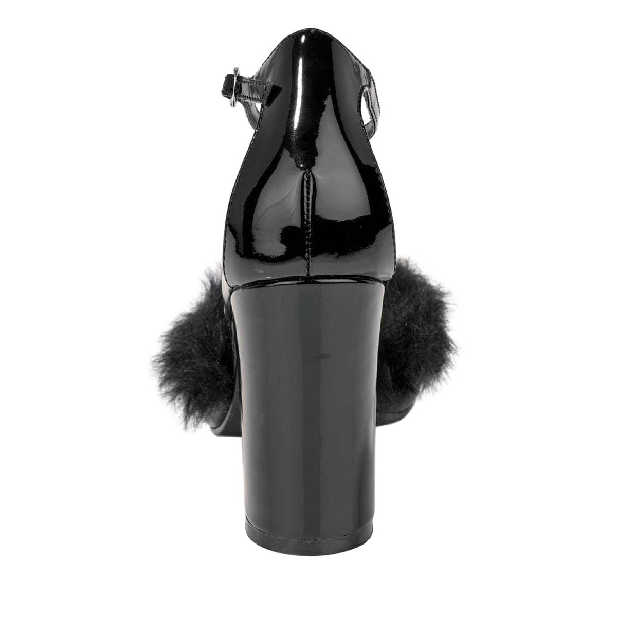 Lackleder-Pumps m. Webpelz schwarz
