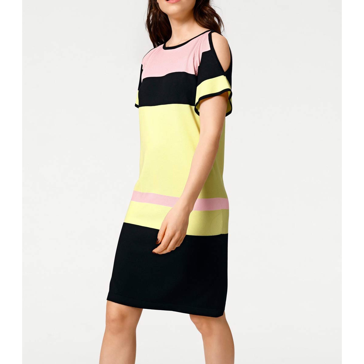 Designer-Feinstrickkleid m. Cut-Outs bunt