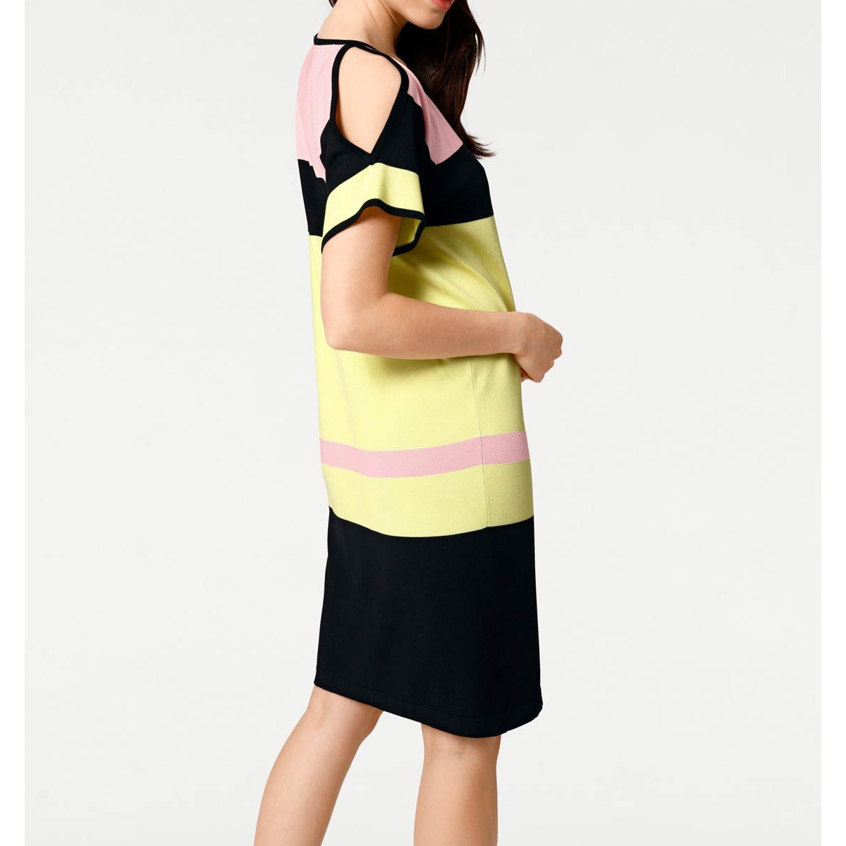 Designer-Feinstrickkleid m. Cut-Outs bunt