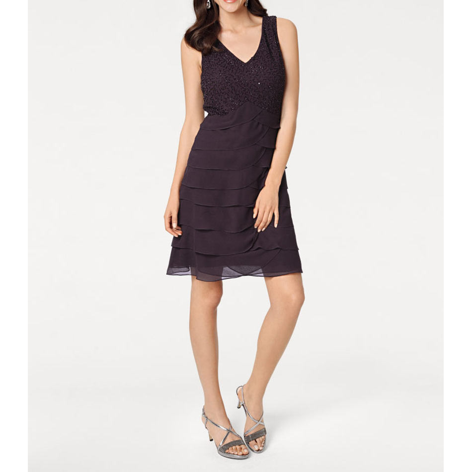 Designer-Perlen-Volantkleid pflaume