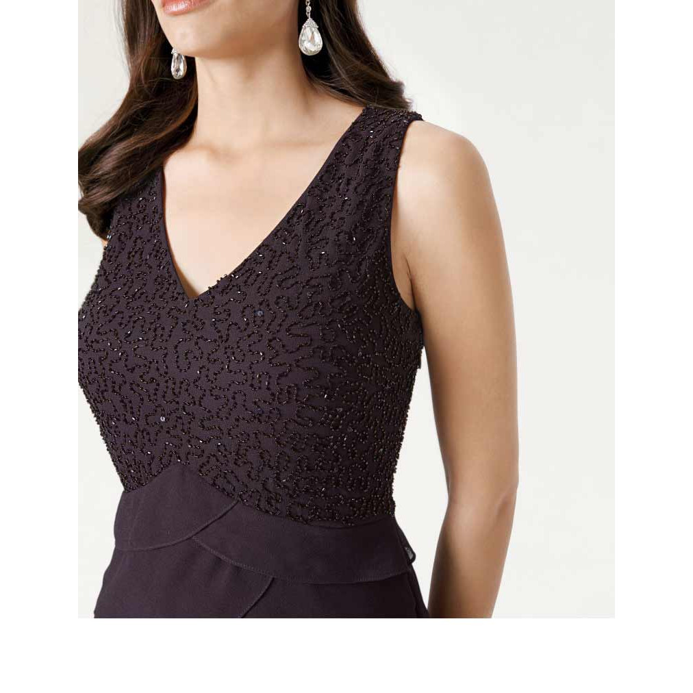 Designer-Perlen-Volantkleid pflaume