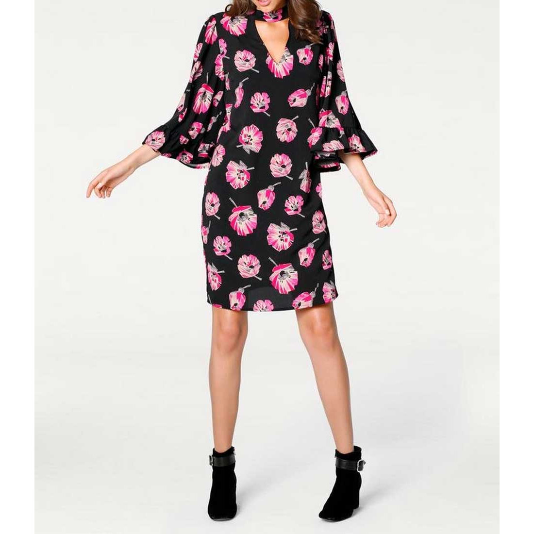 Designer-Druckkleid schwarz-pink