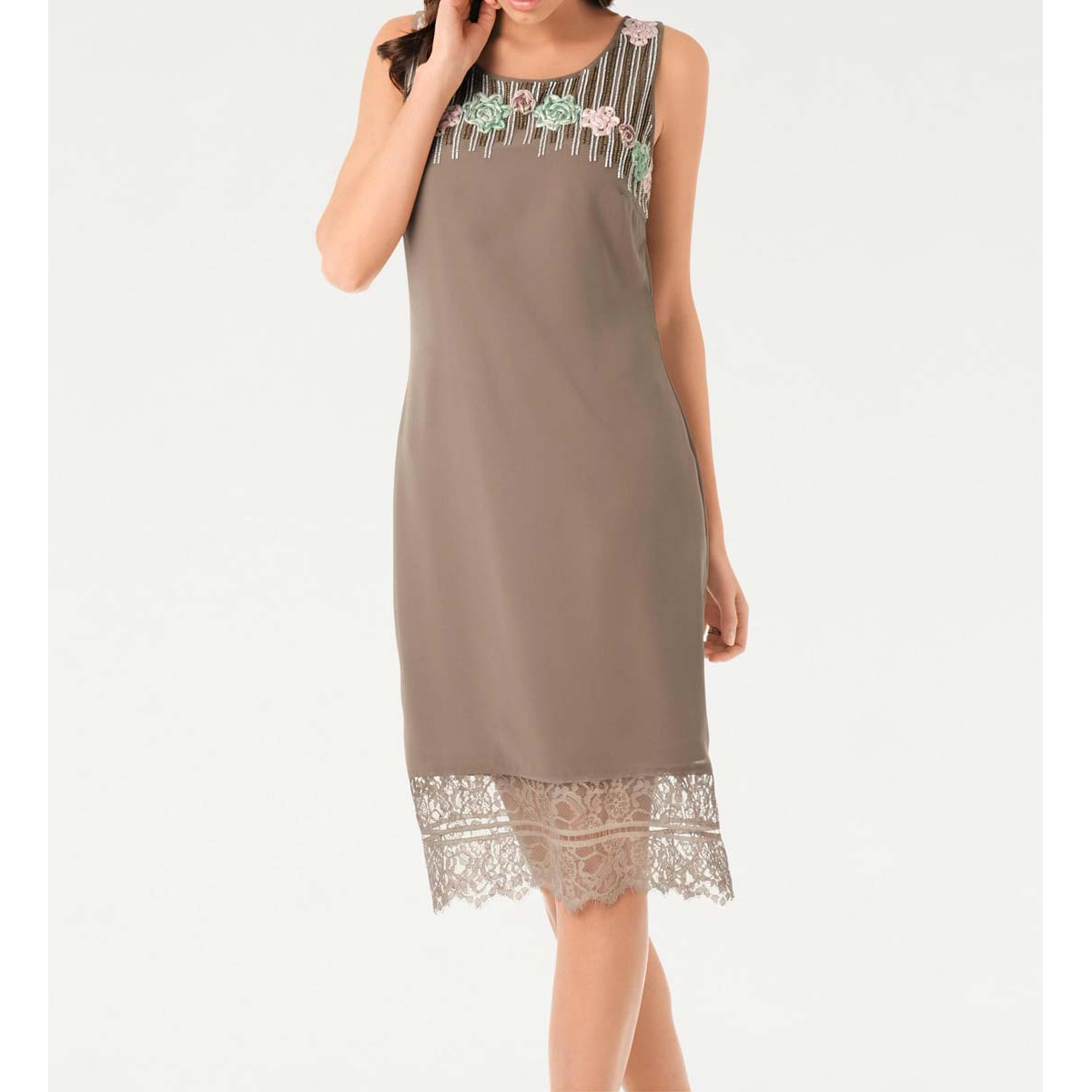 Designer-Chiffonkleid taupe
