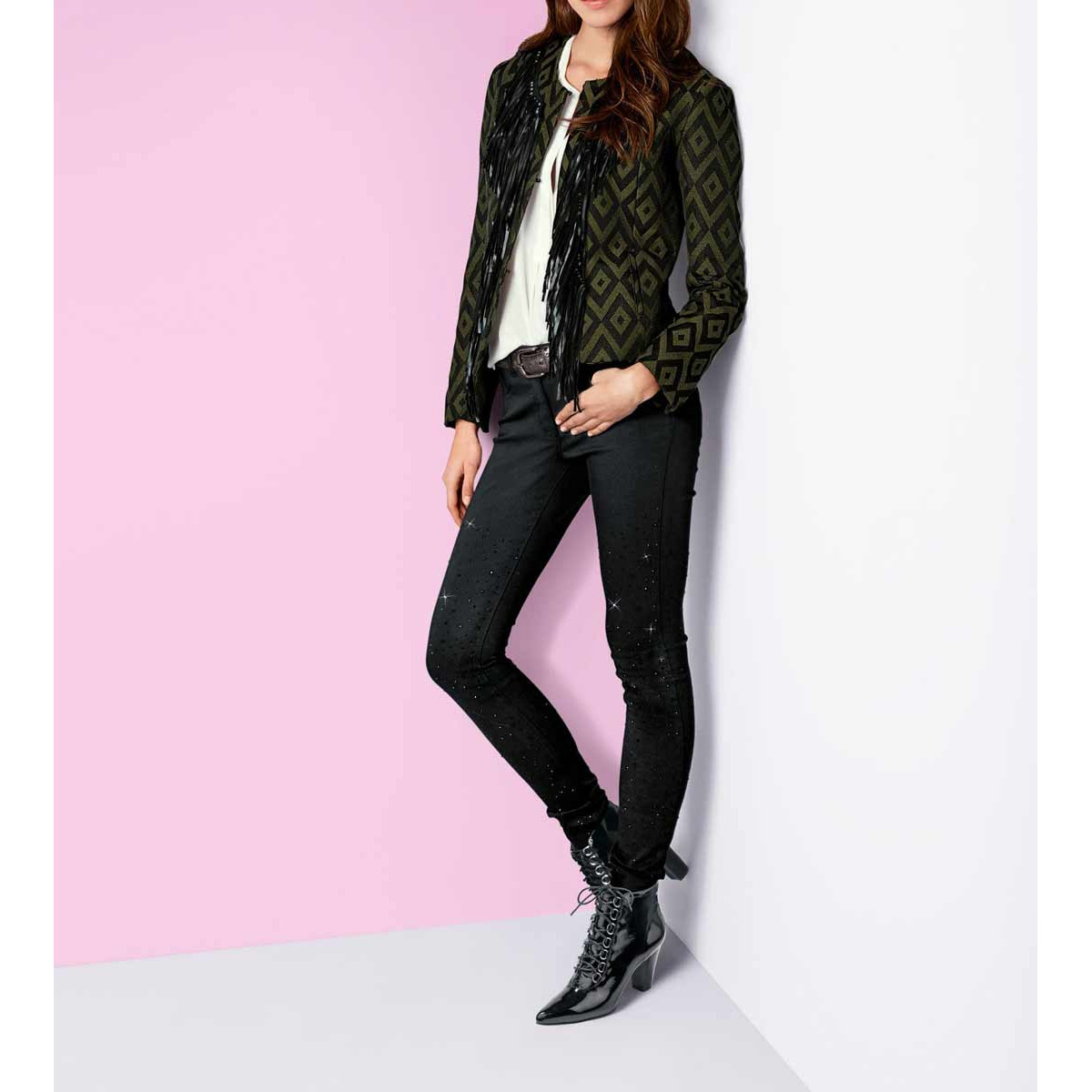Designer-Jacquard-Blazer oliv-schwarz