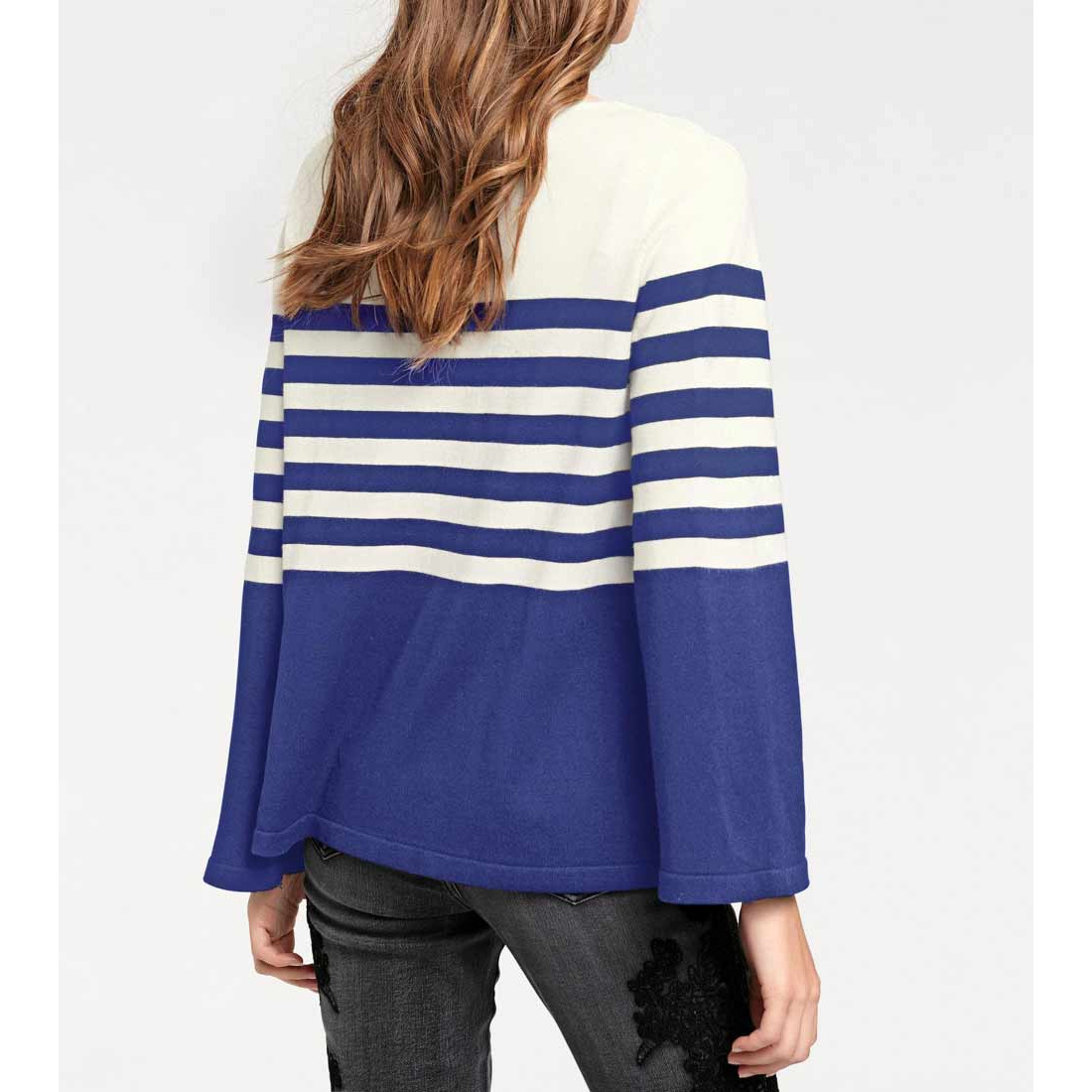 Feinstrickpullover ecru-blau