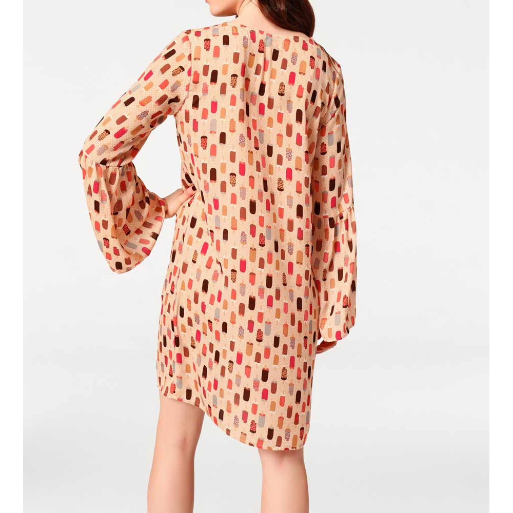 Designer-Druckkleid apricot-bunt