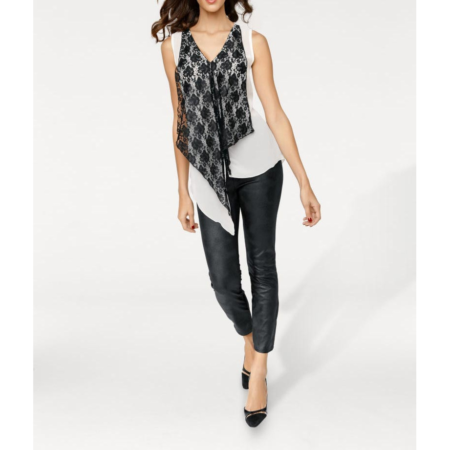 Designer-Spitzen-Chiffontop schwarz-weiß
