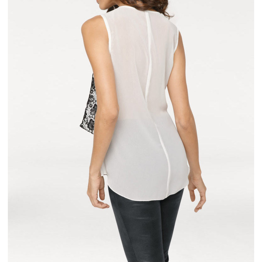 Designer-Spitzen-Chiffontop schwarz-weiß