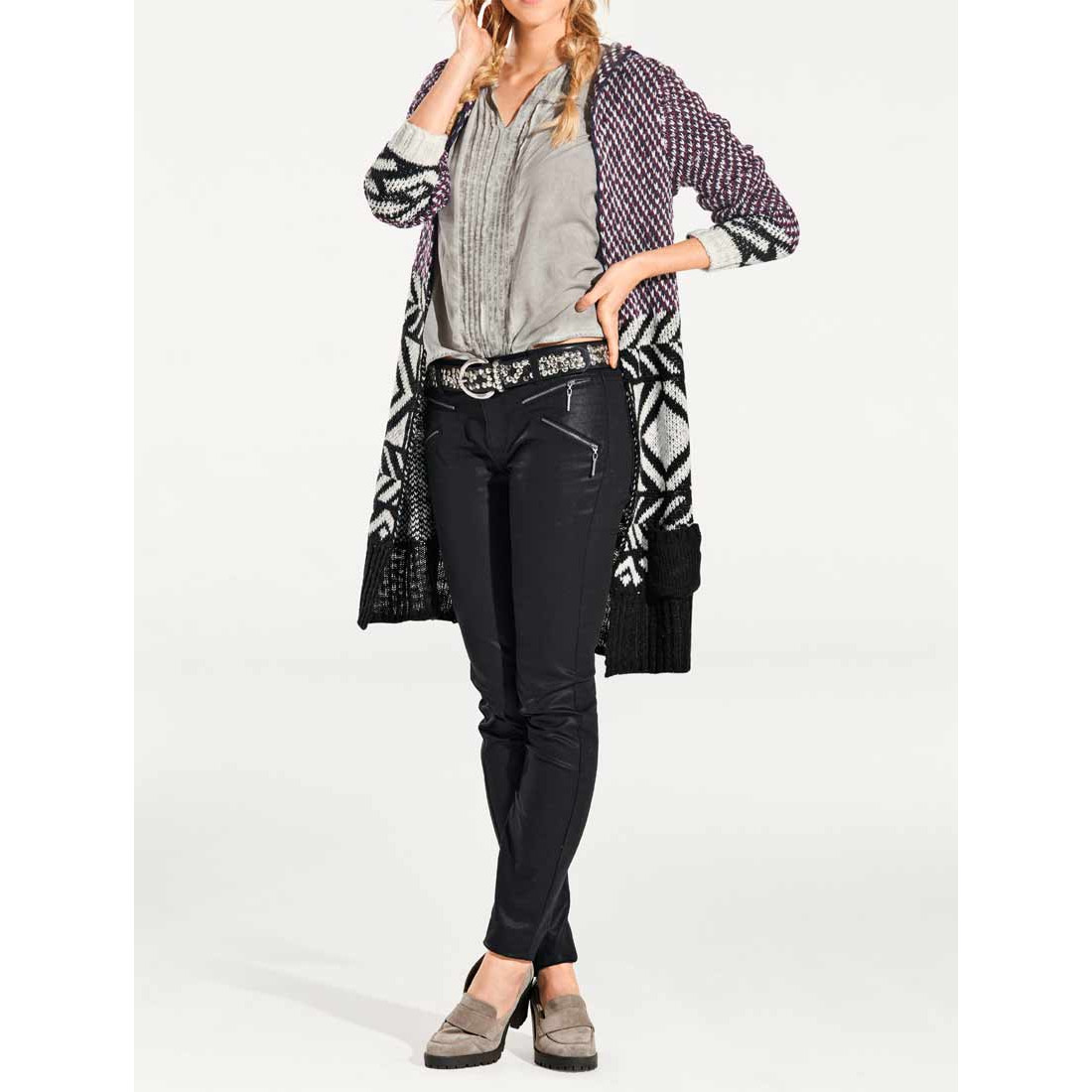 Longstrickjacke m. Kapuze fuchsia-bunt