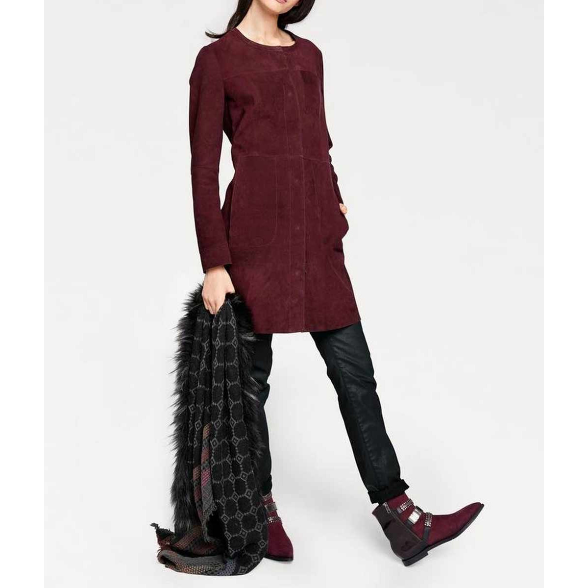 Designer-Ziegenveloursledermantel bordeaux