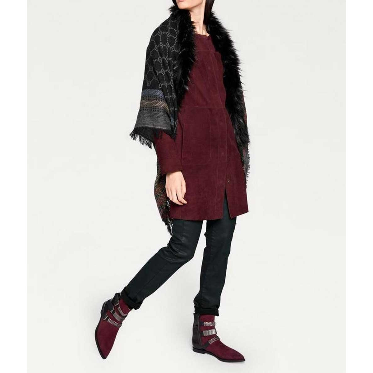 Designer-Ziegenveloursledermantel bordeaux