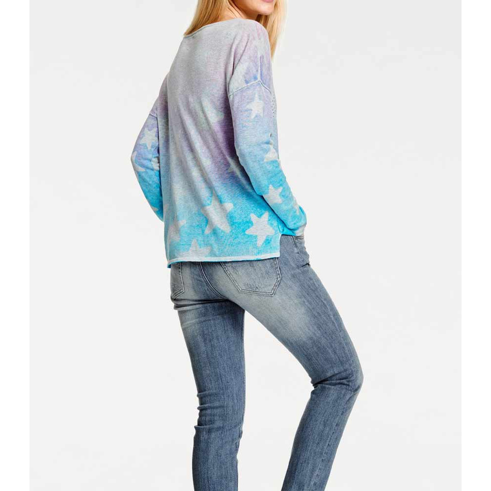 Druckpullover m. Strass pink-blau